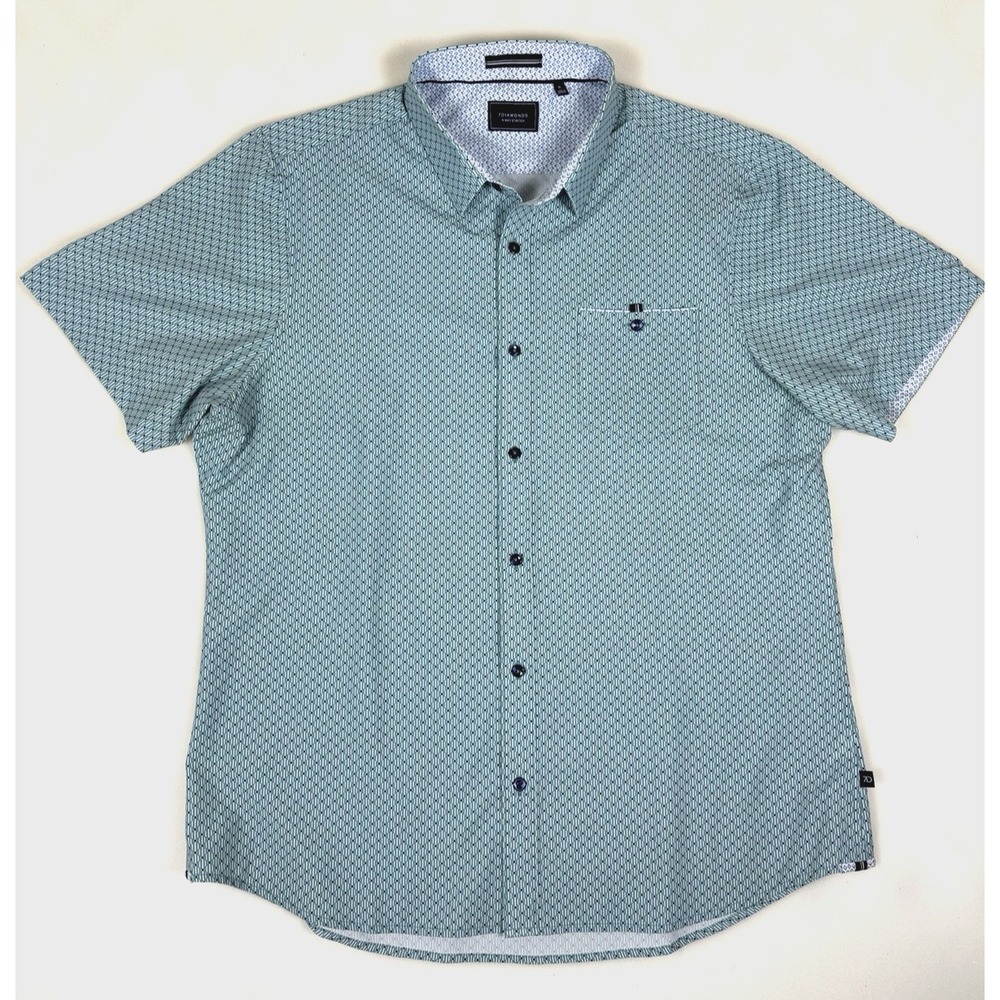 7 Diamonds Vibeology 4 Way Stretch Shirt XL Men Short Sleeve Button Up Blue/Teal